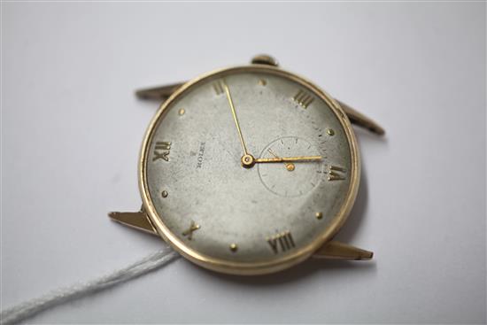 A gentlemans 1940s 9ct gold Rolex manual wind wrist watch,